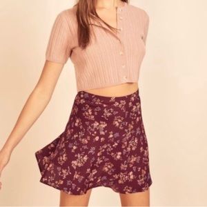 Reformation skirt - floral print flounce in Chantelle burgundy. Size 8.
